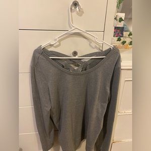 old navy women’s large grey active wear sweater with open, cross cross back